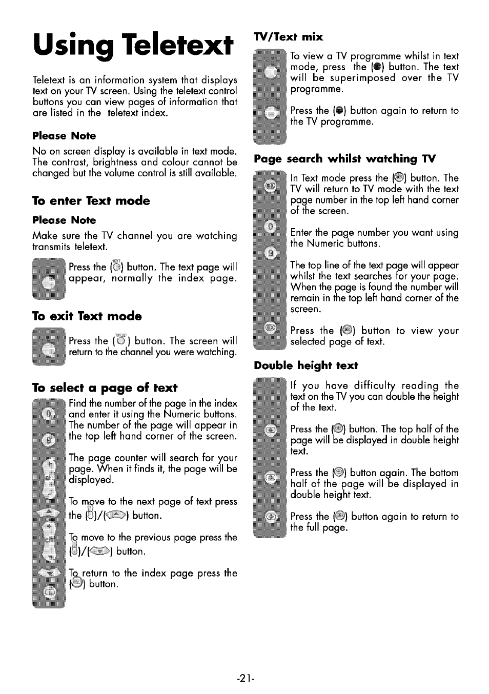 Using teletext, To enter text mode, To exit text mode | Using teletext -22 | Beko 25WLK530HID User Manual | Page 21 / 36