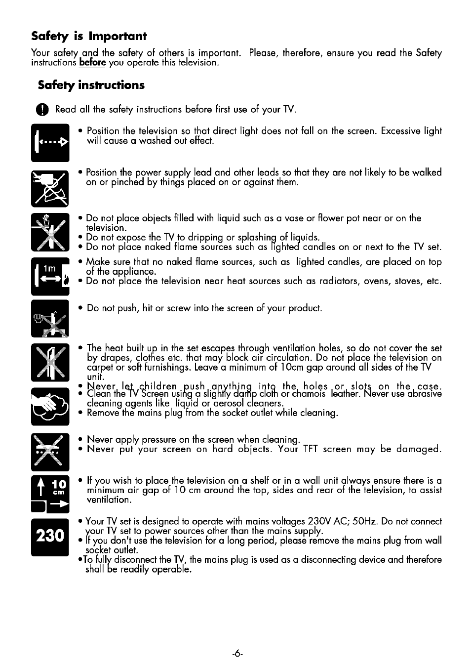 Safety is important, M230 | Beko 25WLK530HID User Manual | Page 6 / 36