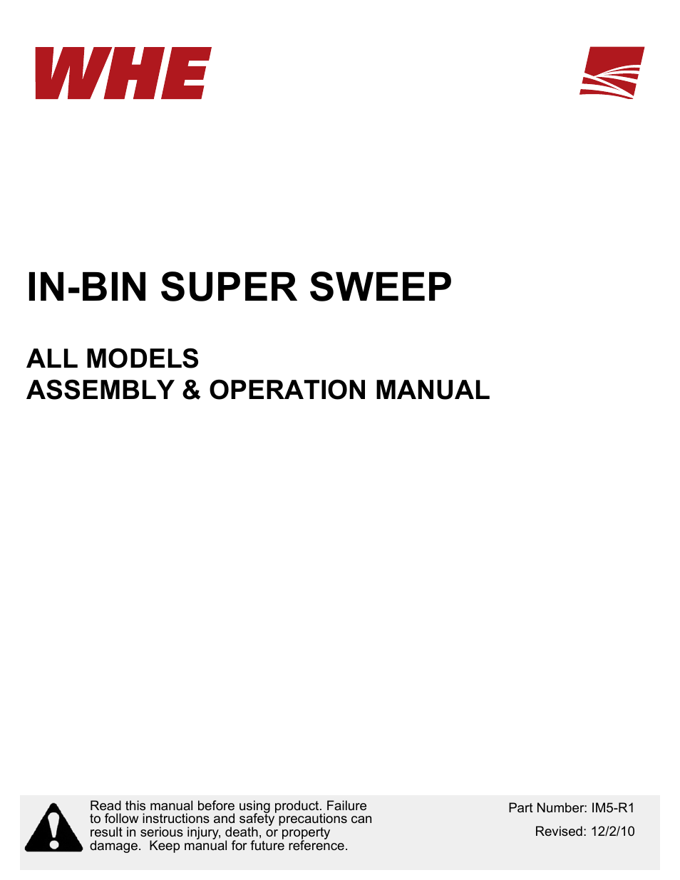 Wheatheart In-Bin Super Sweep User Manual | 18 pages