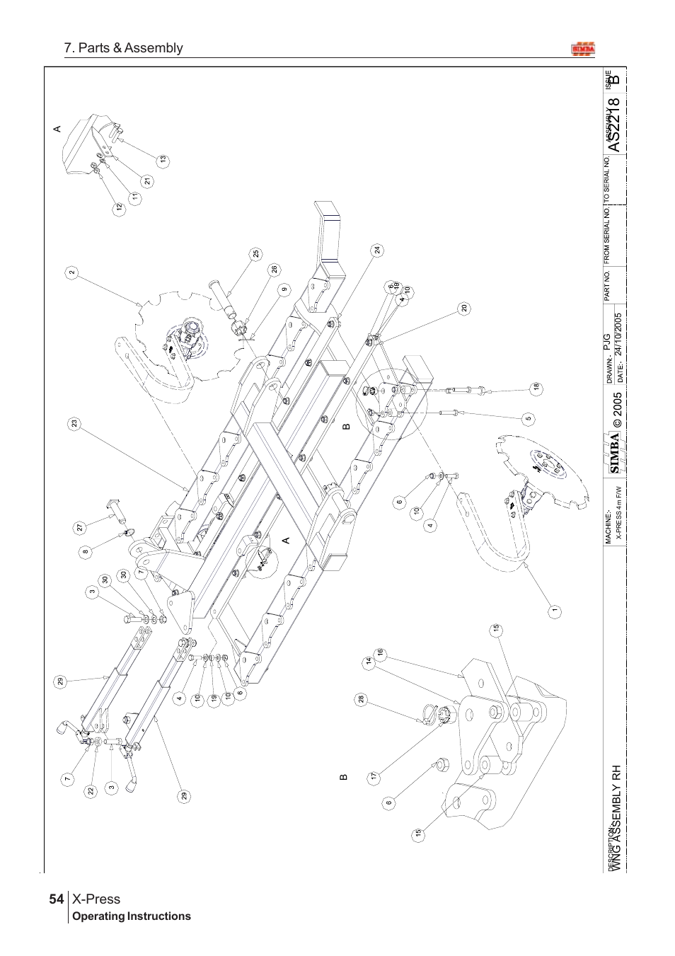 Bas 2218, X-press, 54 7. parts & assembly | Great Plains X-PresS 2006 Assembly Instructions User Manual | Page 20 / 50