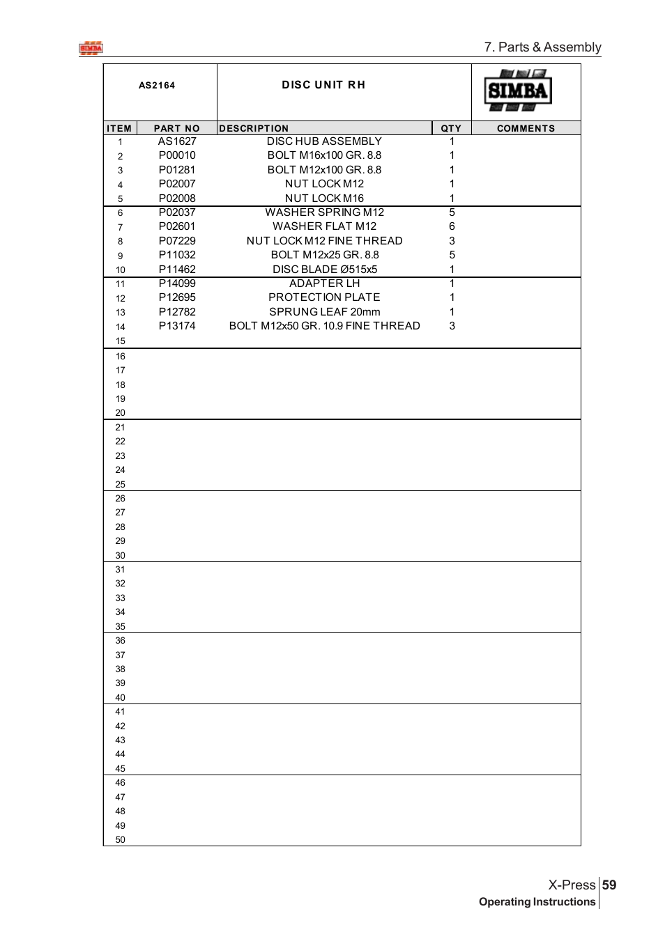 59 x-press, Parts & assembly | Great Plains X-PresS 2006 Assembly Instructions User Manual | Page 25 / 50