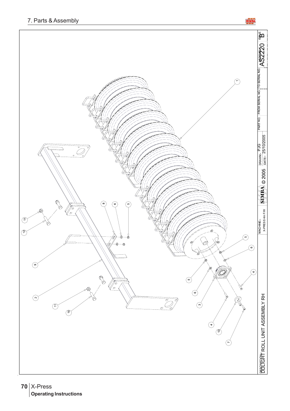 Bas2 22 0, X-press, 70 7. parts & assembly | Great Plains X-PresS 2006 Assembly Instructions User Manual | Page 36 / 50