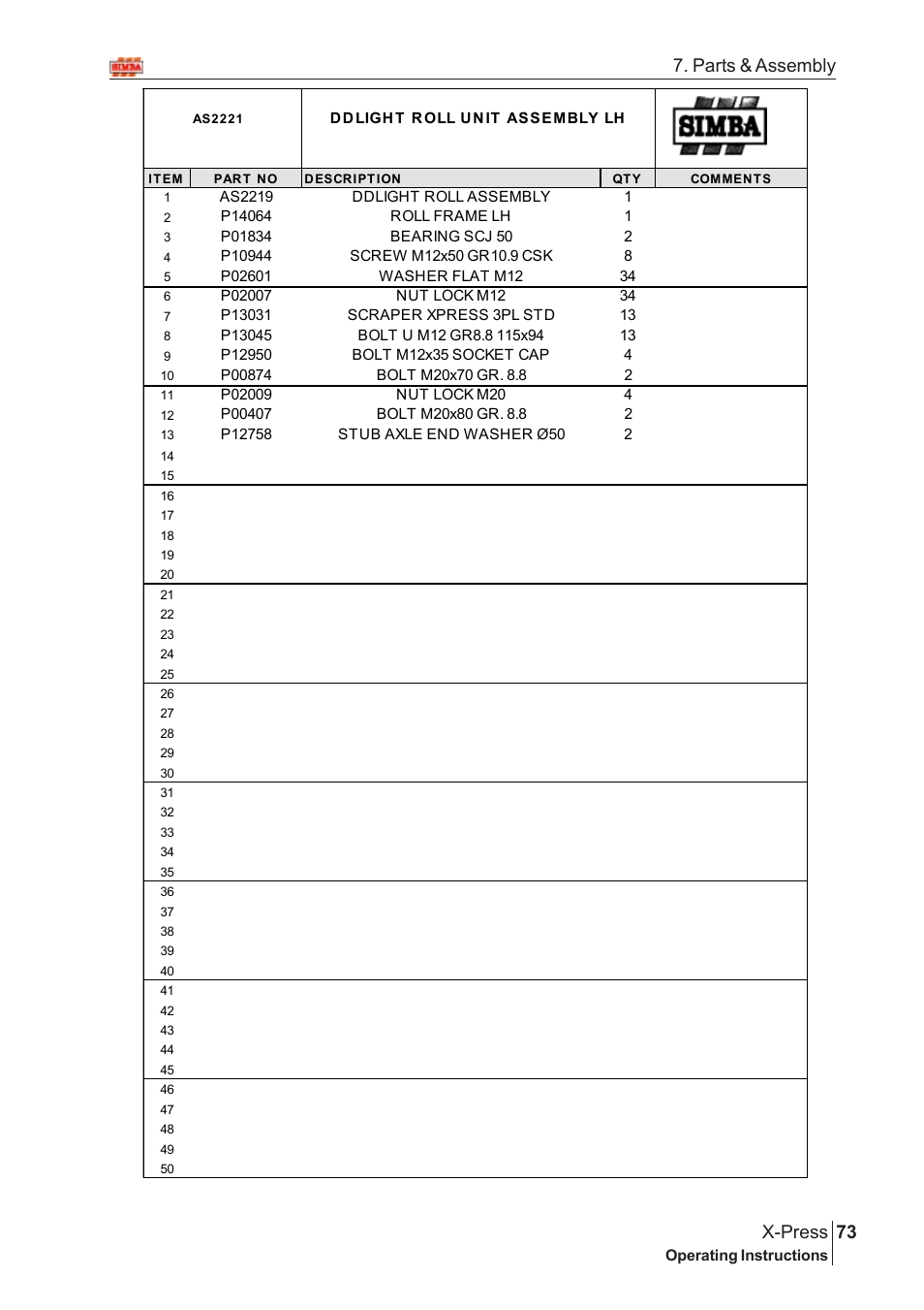 73 x-press, Parts & assembly | Great Plains X-PresS 2006 Assembly Instructions User Manual | Page 39 / 50