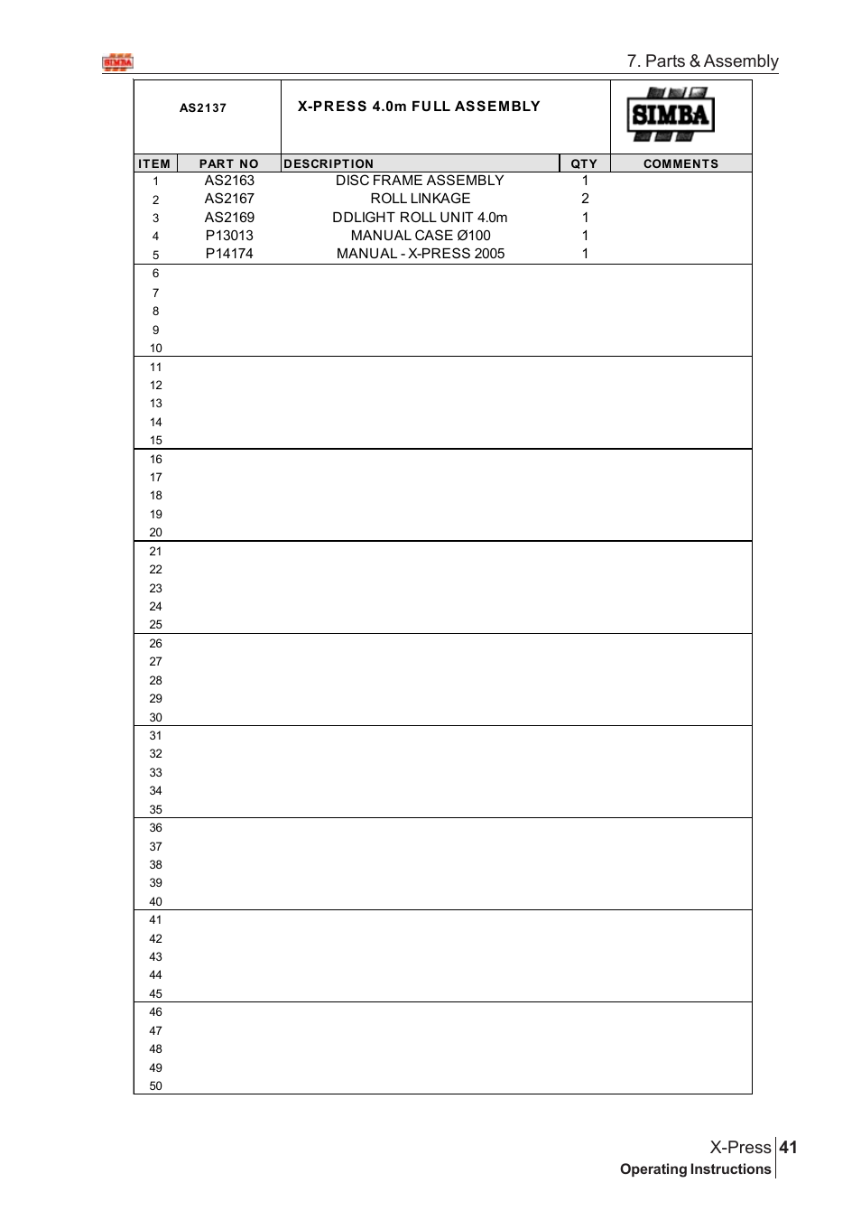 41 x-press, Parts & assembly | Great Plains X-PresS 2006 Assembly Instructions User Manual | Page 7 / 50