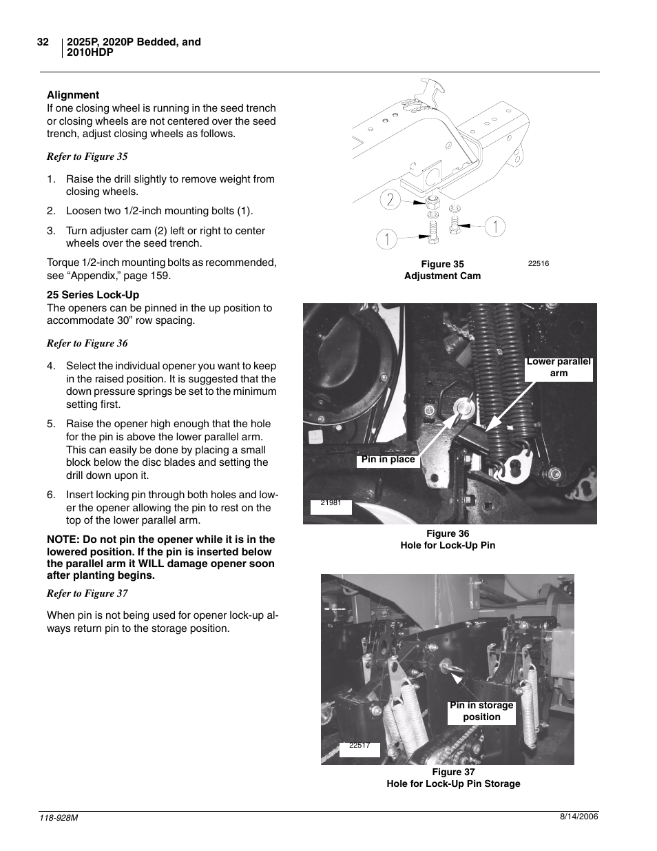 Alignment 25 series lock-up | Great Plains 2025P Operator Manual User Manual | Page 34 / 166