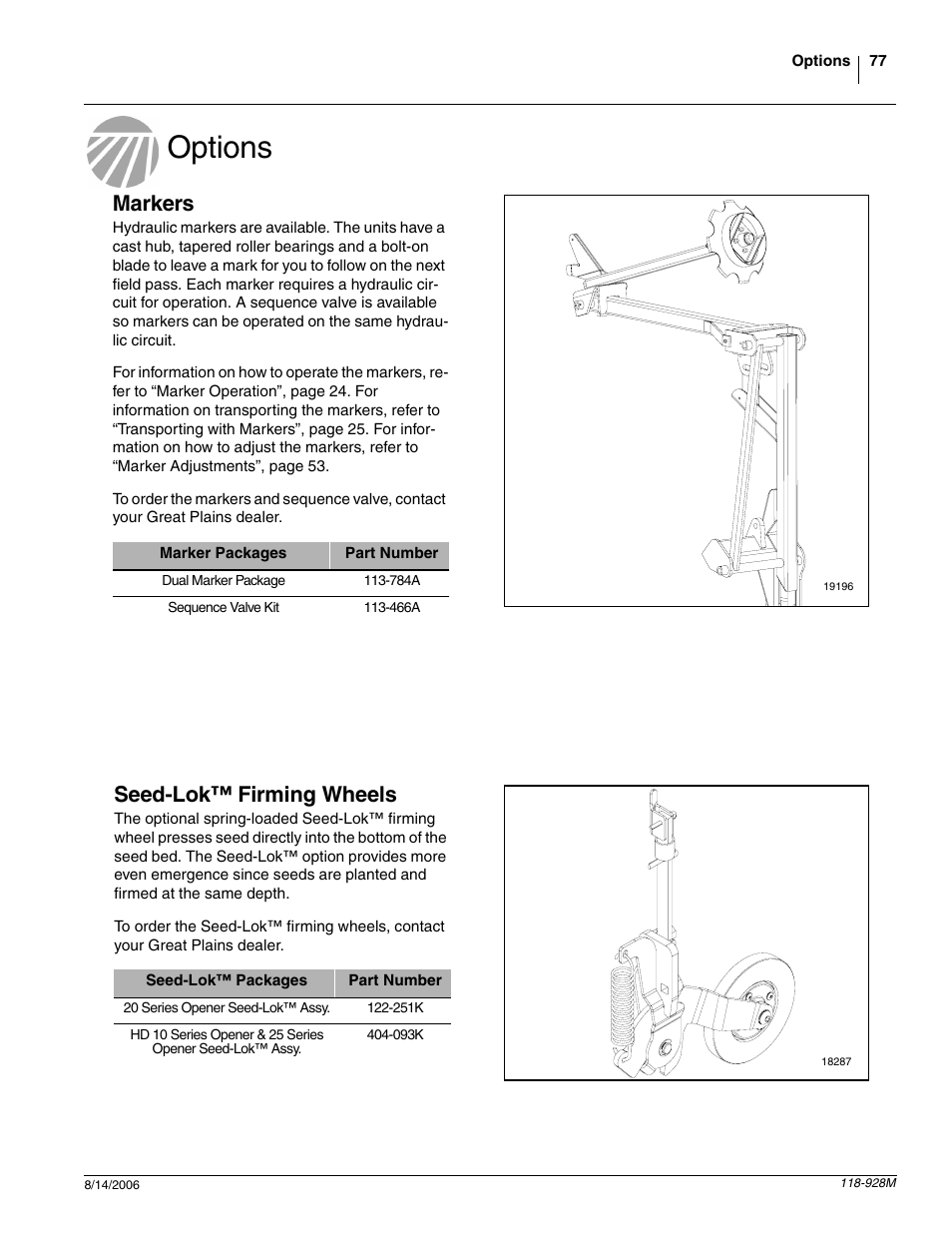 Options, Markers, Seed-lok™ firming wheels | Great Plains 2025P Operator Manual User Manual | Page 79 / 166