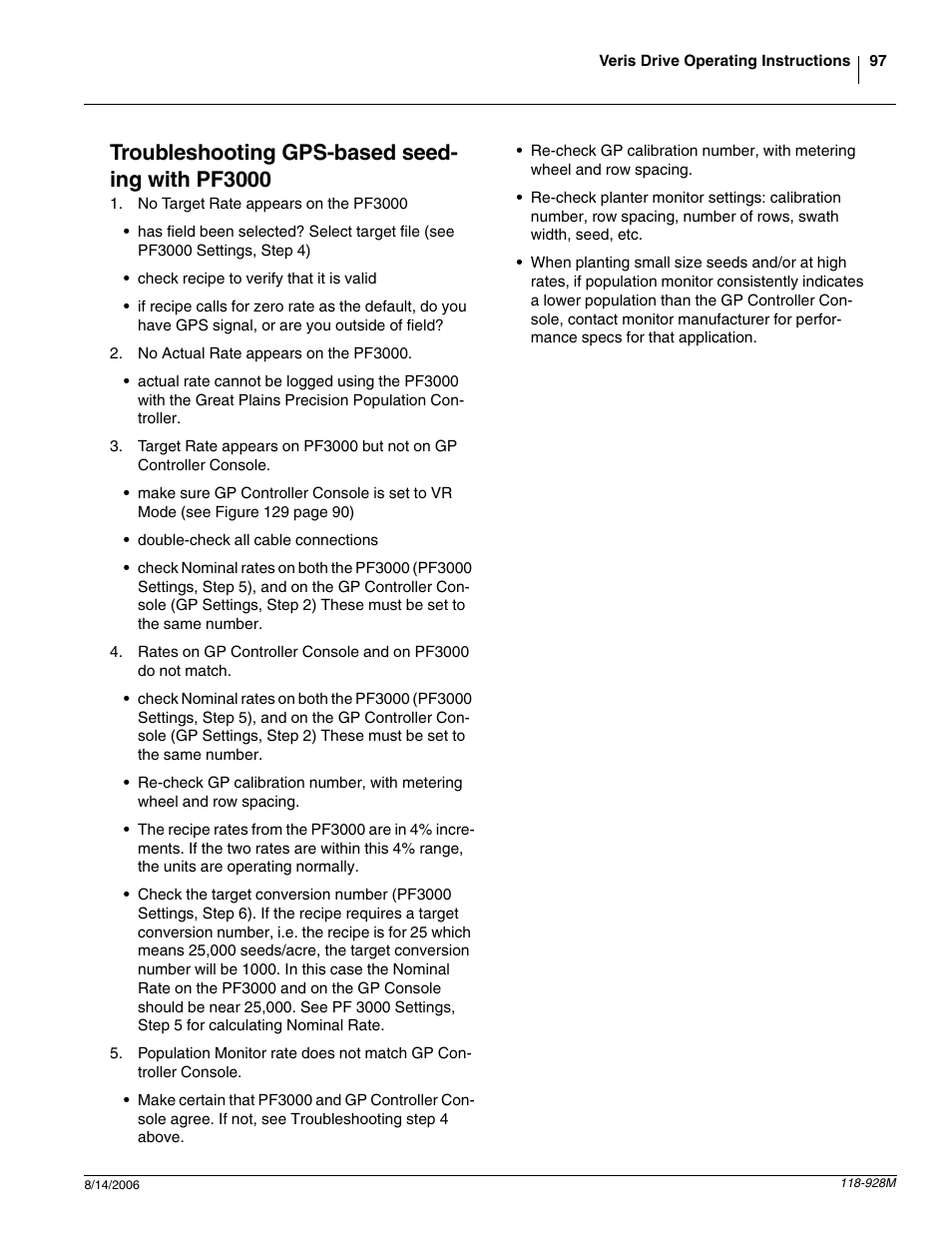 Troubleshooting gps-based seed- ing with pf3000 | Great Plains 2025P Operator Manual User Manual | Page 99 / 166