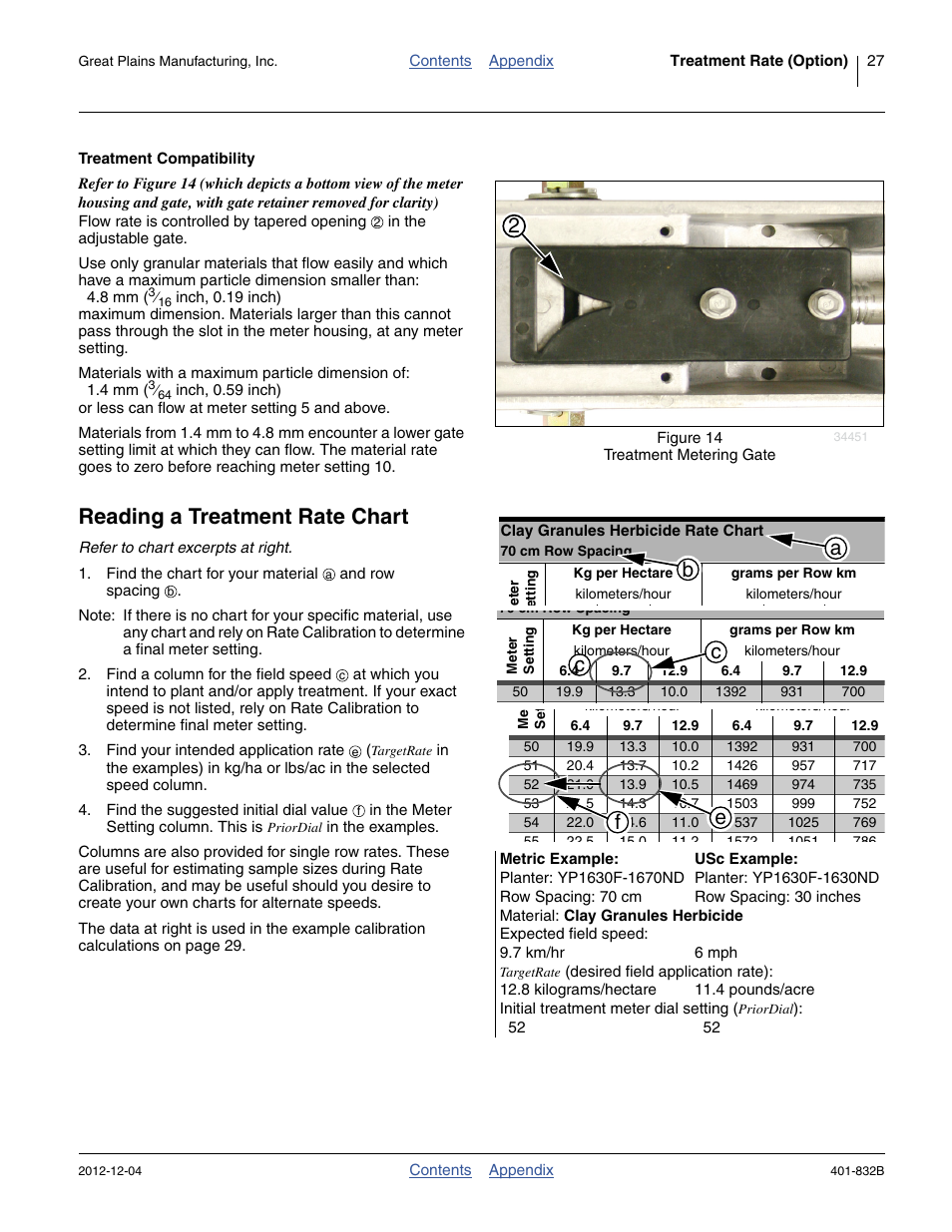 Treatment compatibility, Reading a treatment rate chart, Refer to figure 14 | Opening), and, Ab c | Great Plains YP1630F-1670 Material Rate User Manual | Page 29 / 42
