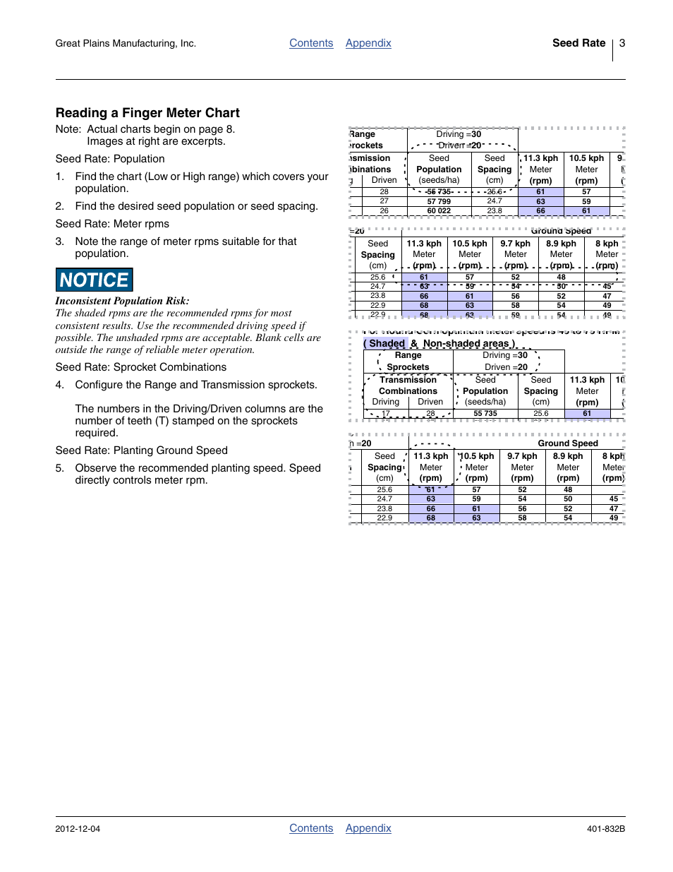 Reading a finger meter chart | Great Plains YP1630F-1670 Material Rate User Manual | Page 5 / 42