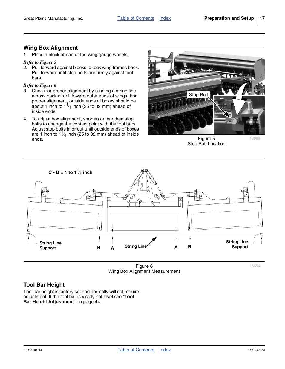 C - b = 1 to 11§4 inch, Wing box alignment, Tool bar height | Wing box alignment tool bar height | Great Plains 3S-5000HDF Operator Manual User Manual | Page 21 / 94