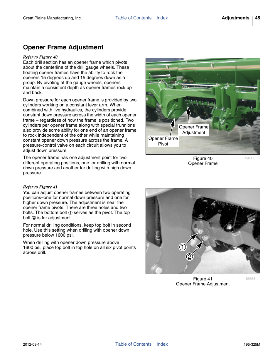 Opener frame adjustment | Great Plains 3S-5000HDF Operator Manual User Manual | Page 49 / 94