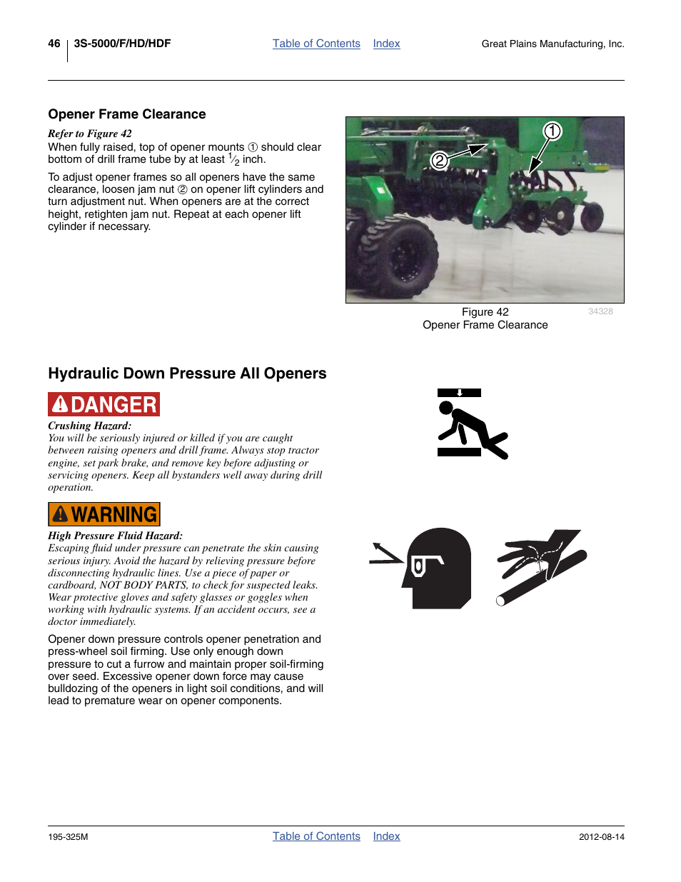Opener frame clearance, Hydraulic down pressure all openers, Mm). see | Great Plains 3S-5000HDF Operator Manual User Manual | Page 50 / 94
