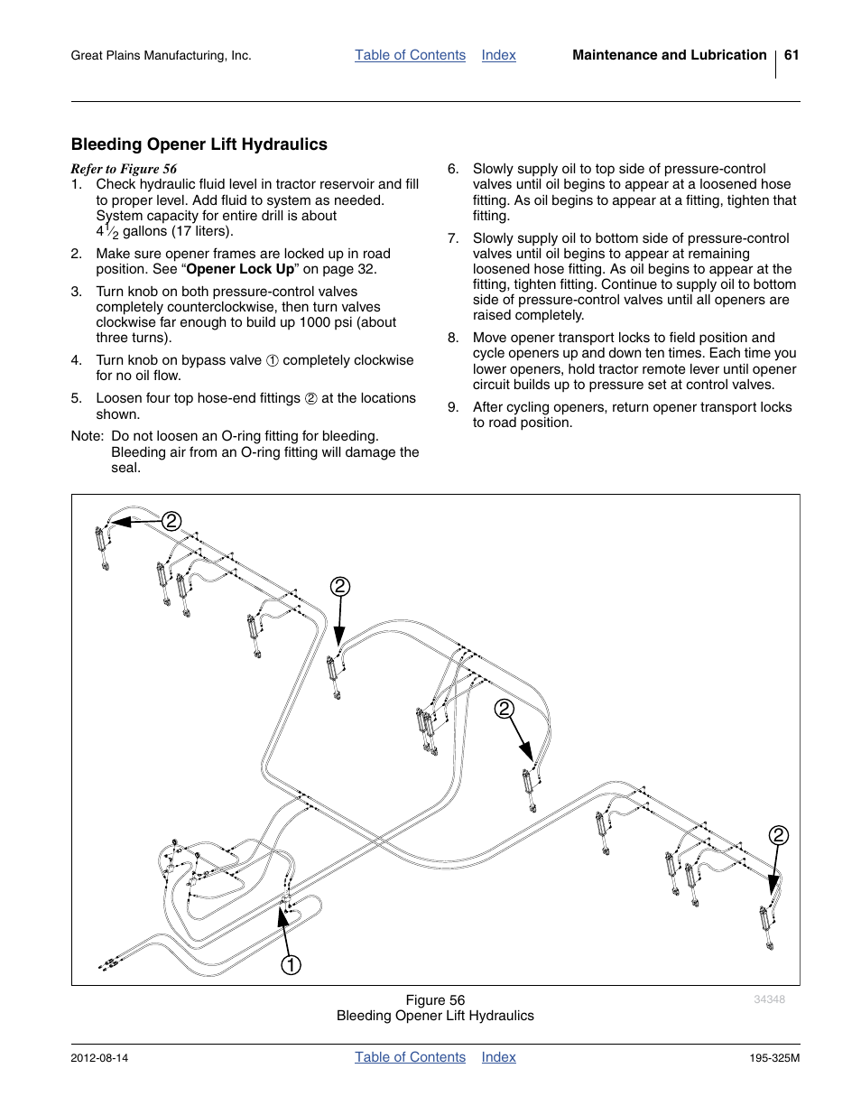 Bleeding opener lift hydraulics | Great Plains 3S-5000HDF Operator Manual User Manual | Page 65 / 94