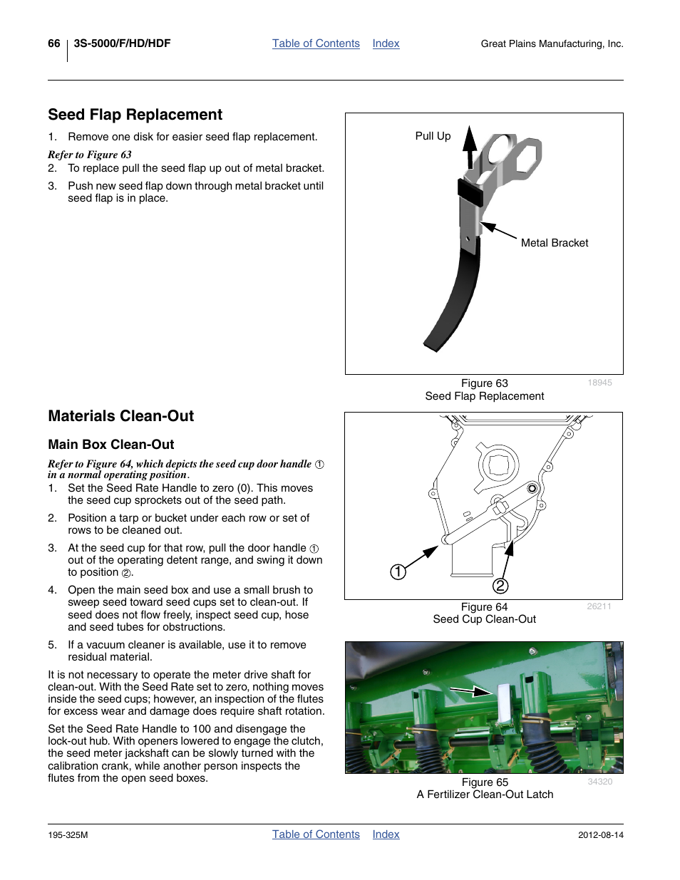 Seed flap replacement, Materials clean-out, Main box clean-out | Seed flap replacement materials clean-out | Great Plains 3S-5000HDF Operator Manual User Manual | Page 70 / 94