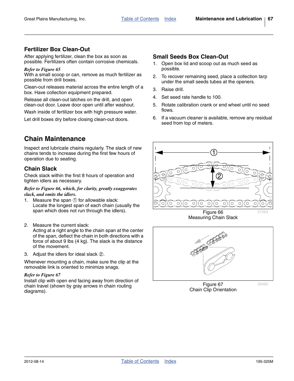 Fertilizer box clean-out, Small seeds box clean-out, Chain maintenance | Chain slack, Fertilizer box clean-out small seeds box clean-out | Great Plains 3S-5000HDF Operator Manual User Manual | Page 71 / 94