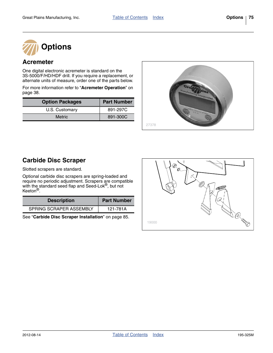 Options, Acremeter, Carbide disc scraper | Great Plains 3S-5000HDF Operator Manual User Manual | Page 79 / 94