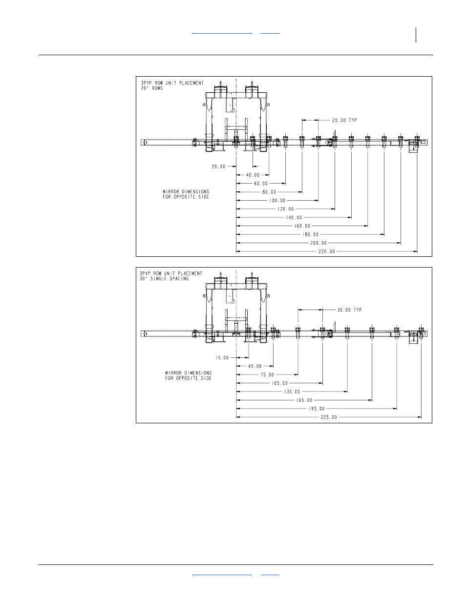 20 in. single row spacing, 30 in. single row spacing, 20 in. single row spacing 30 in. single row | Great Plains 3PYP Operator Manual User Manual | Page 145 / 188