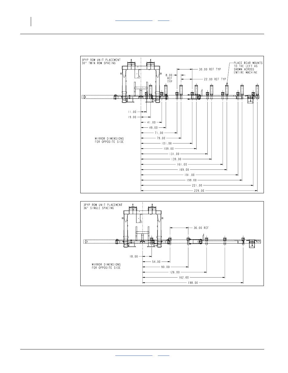 30 in. twin row spacing, 36 in. single row spacing | Great Plains 3PYP Operator Manual User Manual | Page 146 / 188