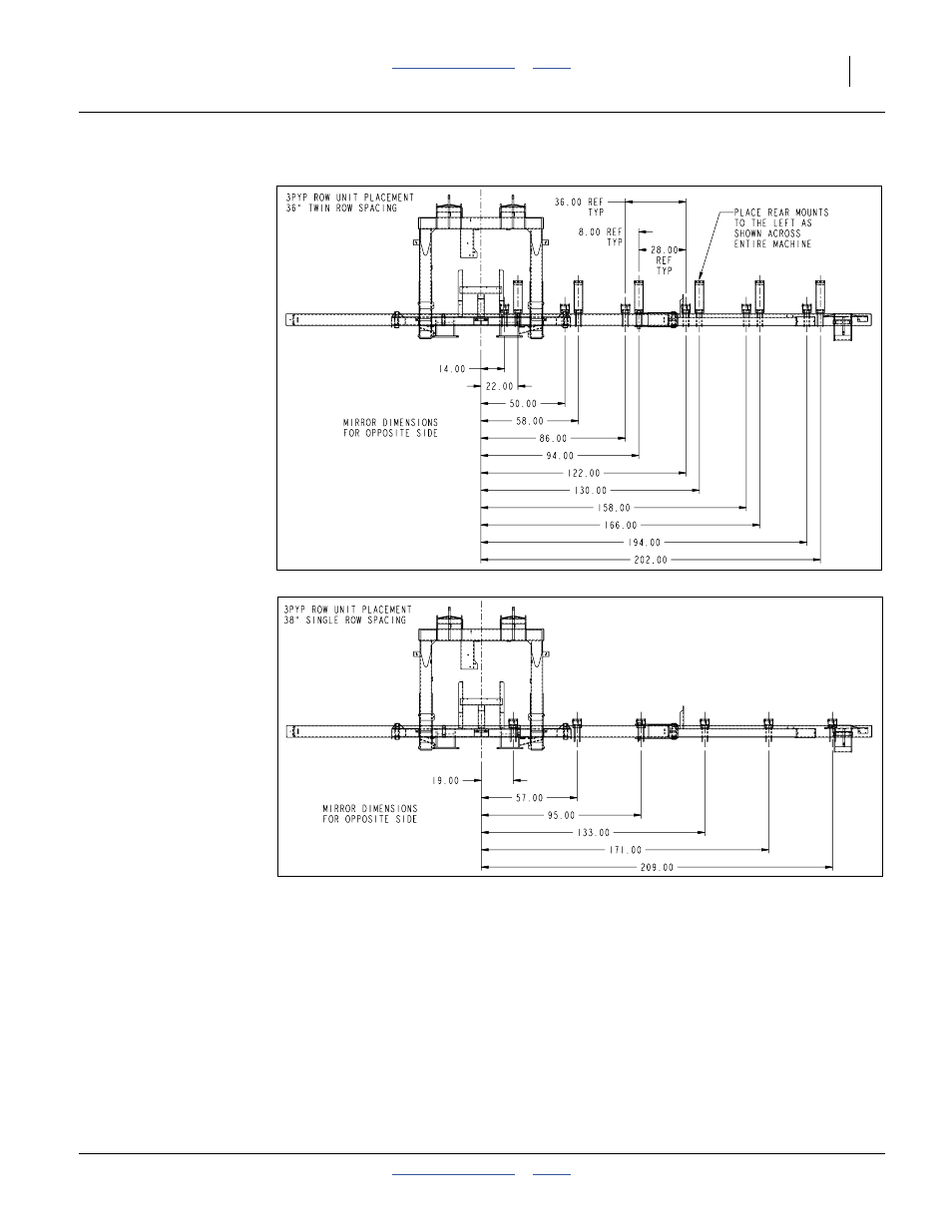 36 in. twin row spacing, 38 in. single row spacing | Great Plains 3PYP Operator Manual User Manual | Page 147 / 188