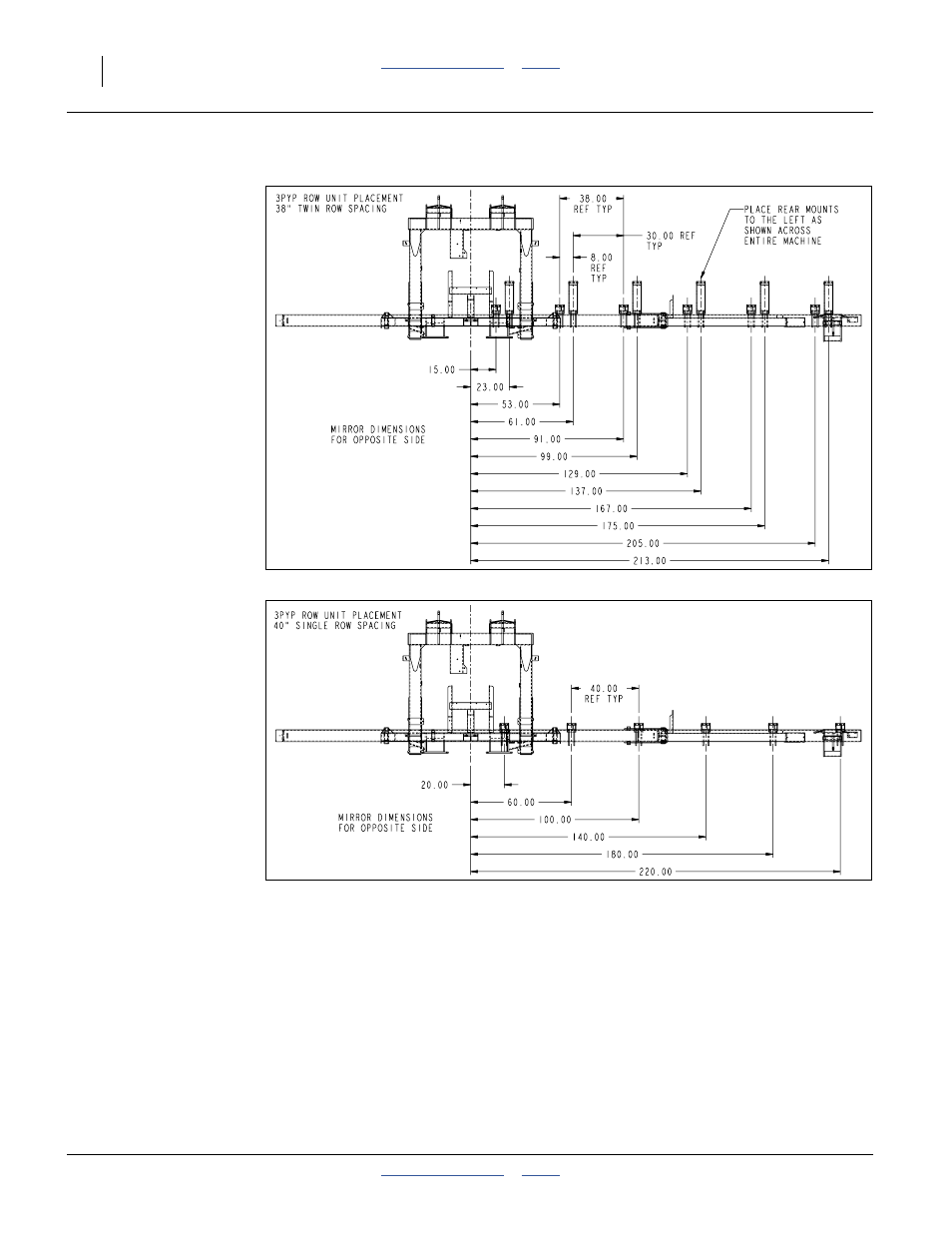 38 in. twin row spacing, 40 in. single row spacing | Great Plains 3PYP Operator Manual User Manual | Page 148 / 188