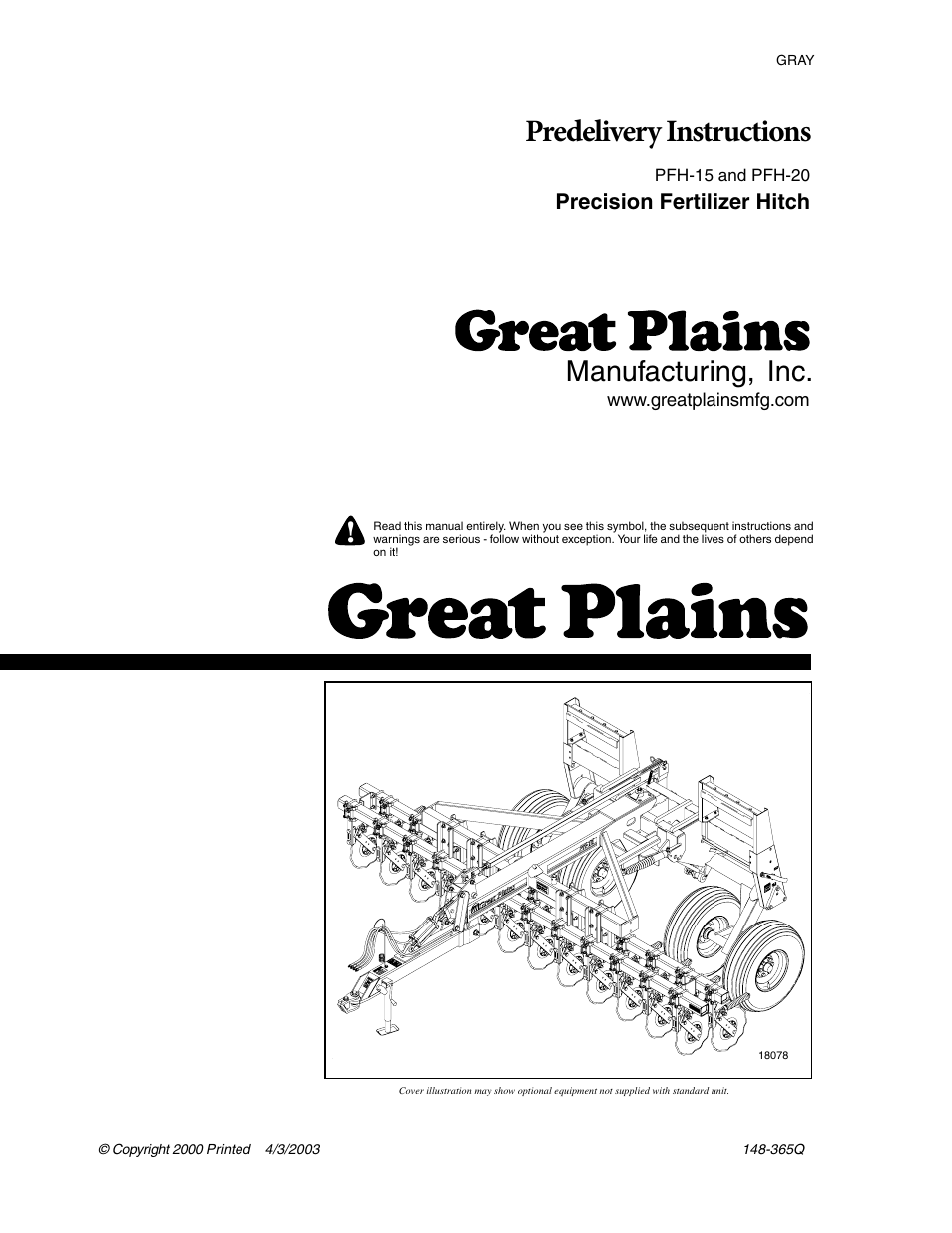 Great Plains PH-20 Predelivery Manual User Manual | 23 pages