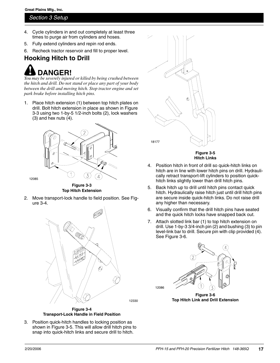 Danger, Hooking hitch to drill | Great Plains PH-20 Predelivery Manual User Manual | Page 19 / 23