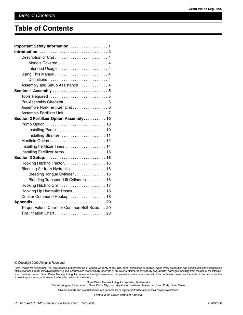 Great Plains PH-20 Predelivery Manual User Manual | Page 2 / 23