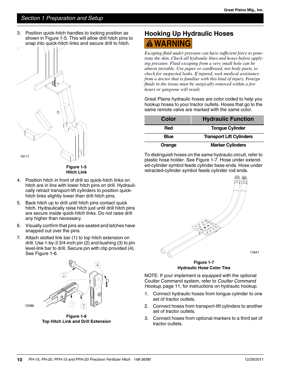 Hooking up hydraulic hoses | Great Plains PH-20 Operator Manual User Manual | Page 12 / 46