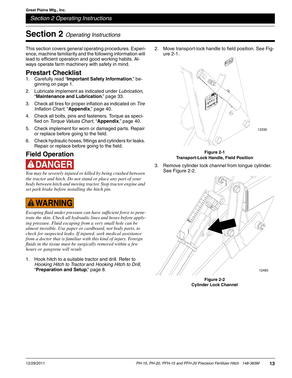 Prestart checklist, Field operation | Great Plains PH-20 Operator Manual User Manual | Page 15 / 46