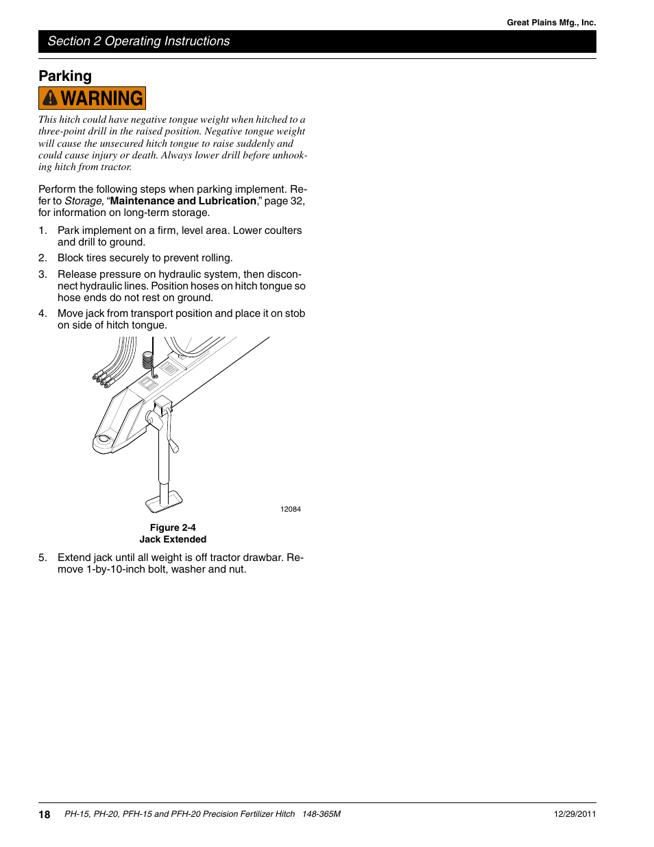 Parking | Great Plains PH-20 Operator Manual User Manual | Page 20 / 46