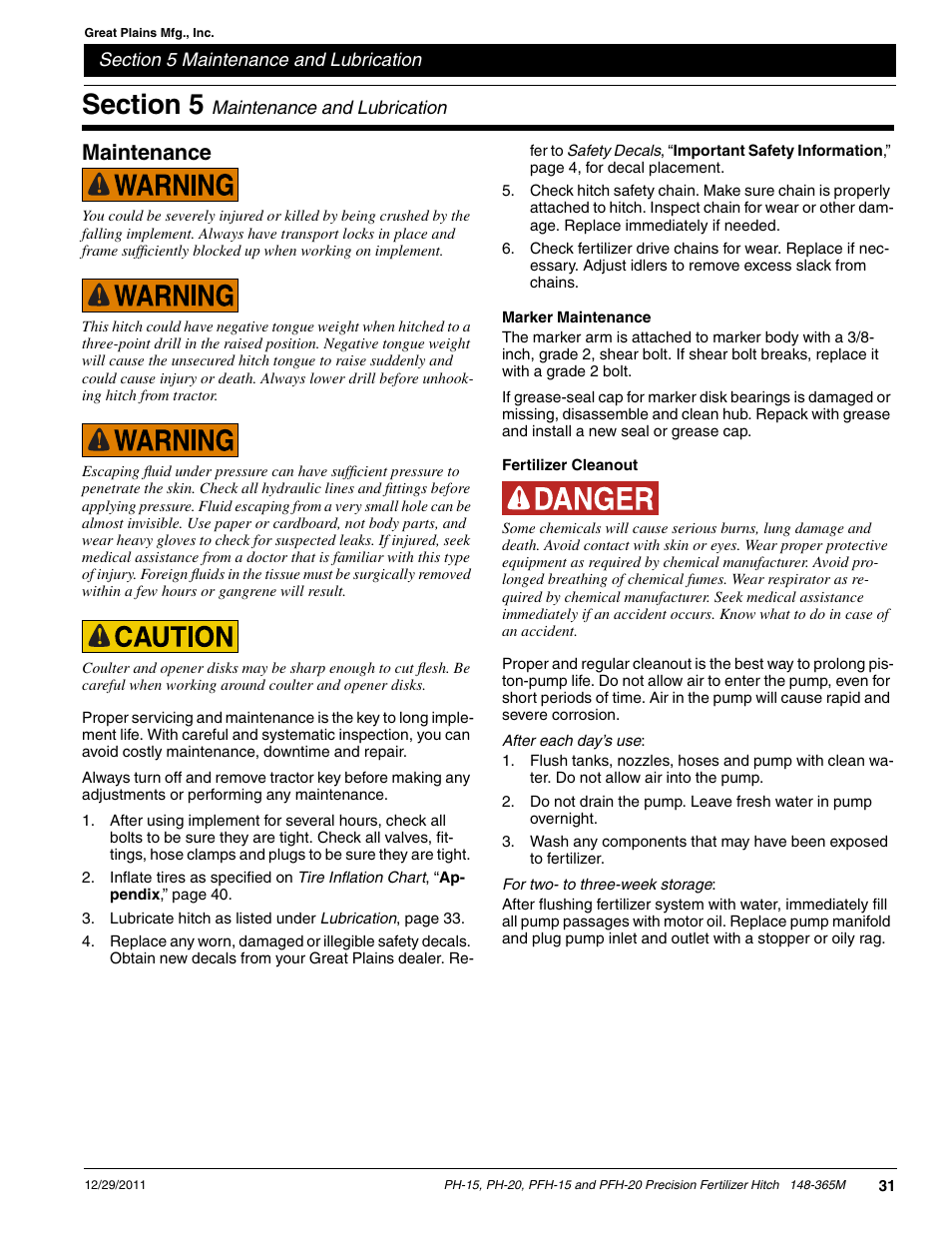 Maintenance | Great Plains PH-20 Operator Manual User Manual | Page 33 / 46