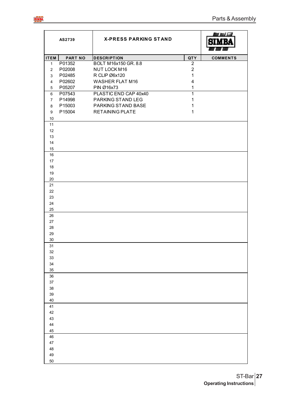 27 st-bar, Parts & assembly | Great Plains P15126 Serial No 12724 User Manual | Page 27 / 34