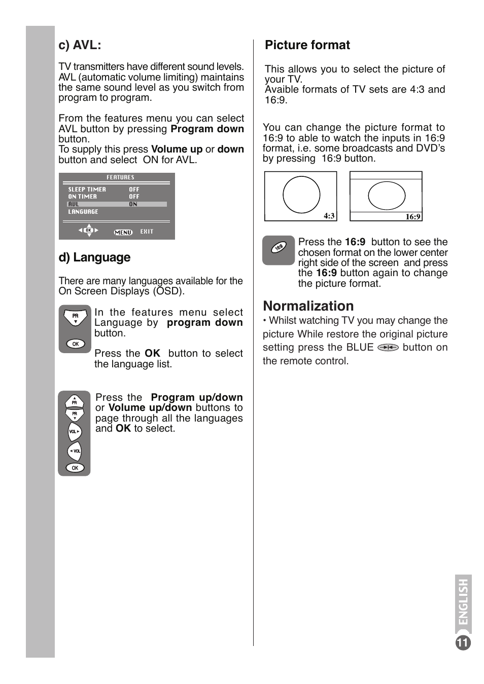 Normalization, D) language, Picture format | C) avl | Beko tr7854070200 User Manual | Page 12 / 17