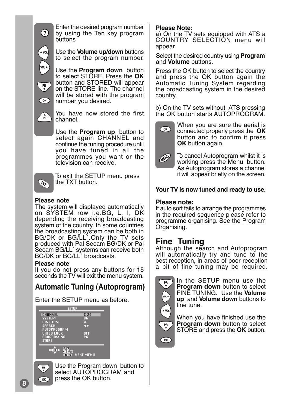 Automatic tuning (autoprogram), Fine tuning | Beko tr7854070200 User Manual | Page 9 / 17