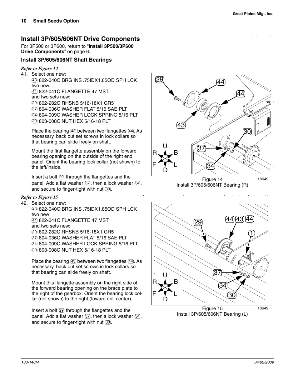 Install 3p/605/606nt drive components, Install 3p/605/606nt shaft bearings | Great Plains 3P606NT Assembly Instructions User Manual | Page 10 / 22
