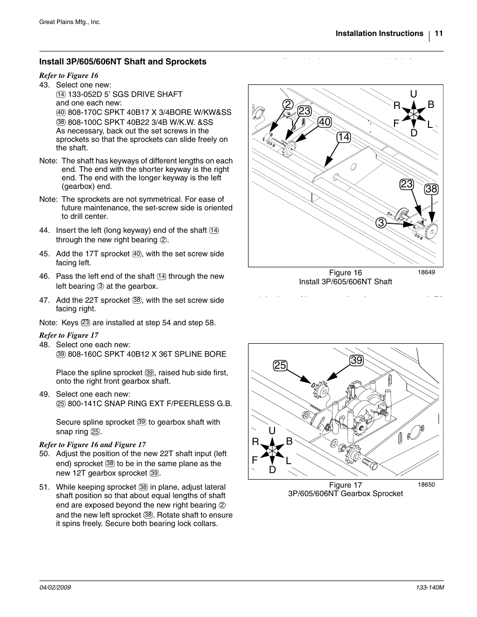 Install 3p/605/606nt shaft and sprockets | Great Plains 3P606NT Assembly Instructions User Manual | Page 11 / 22