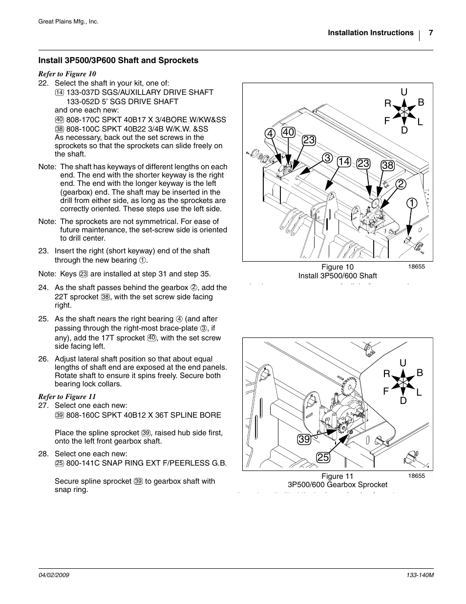 Install 3p500/3p600 shaft and sprockets | Great Plains 3P606NT Assembly Instructions User Manual | Page 7 / 22