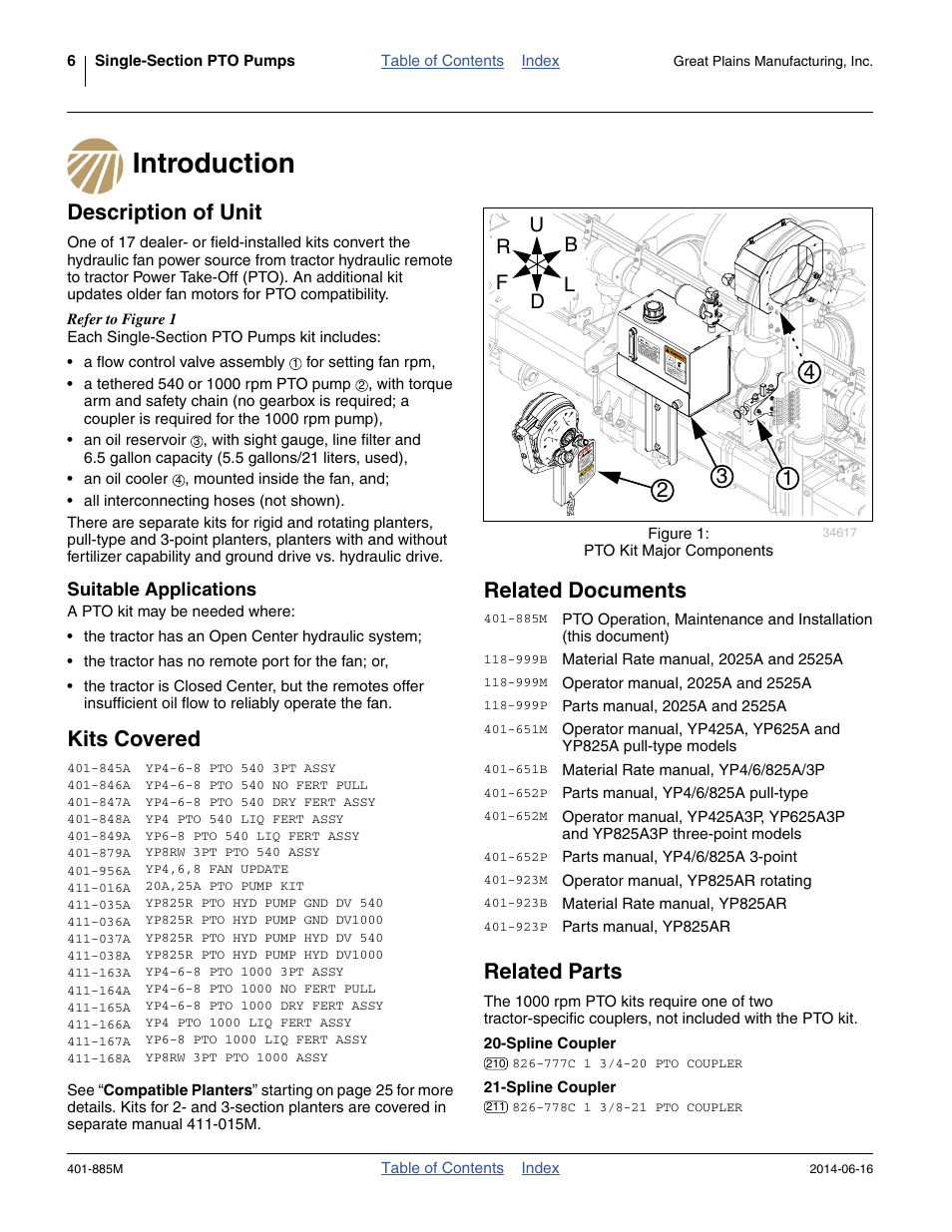 Introduction, Description of unit, Suitable applications | Kits covered, Related documents, Related parts, Spline coupler, Introduction description of unit, Kits covered related documents related parts, Spline coupler 21-spline coupler | Great Plains PTO Kits Single-Section User Manual | Page 10 / 82