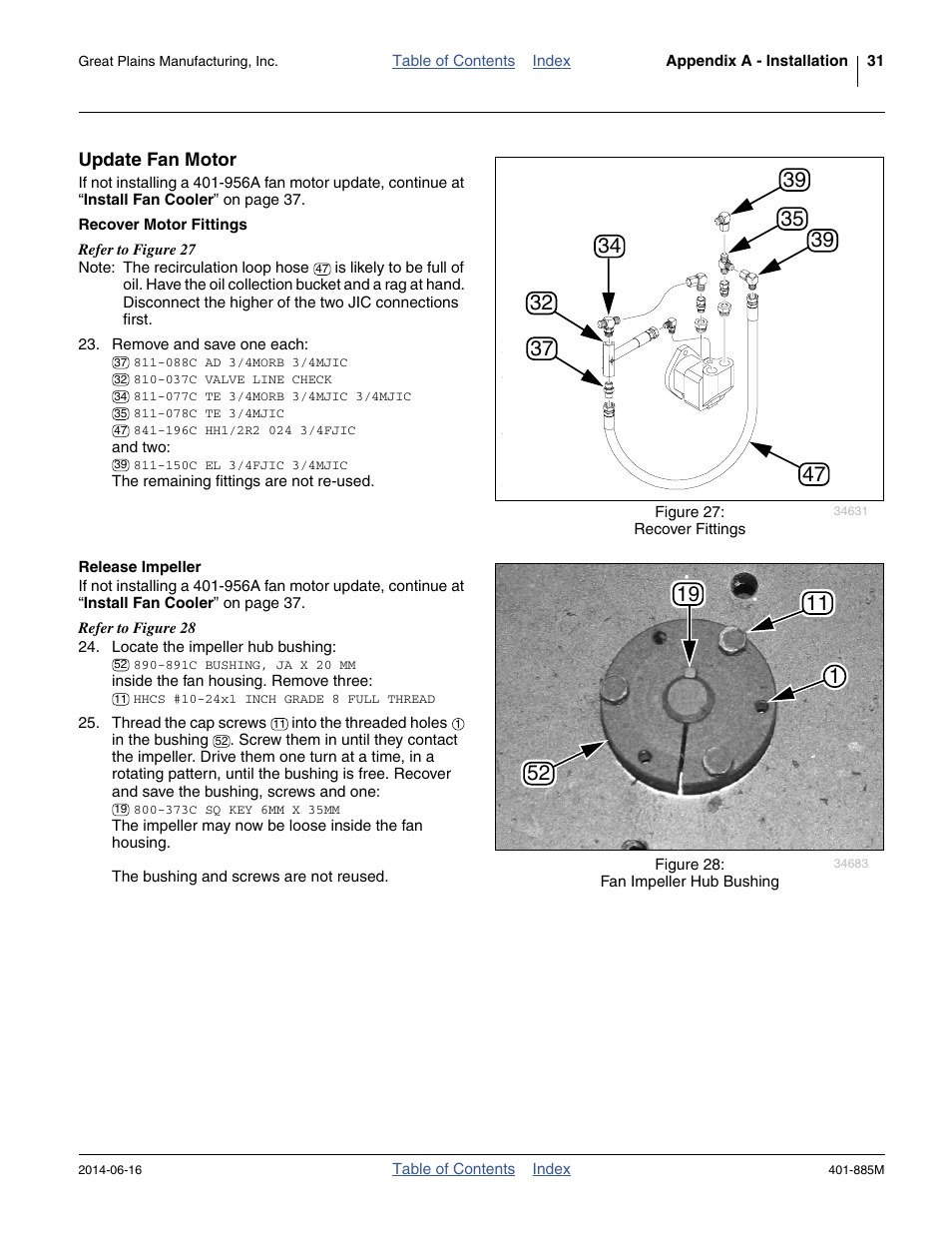 Update fan motor, Recover motor fittings, Release impeller | Recover motor fittings release impeller | Great Plains PTO Kits Single-Section User Manual | Page 35 / 82