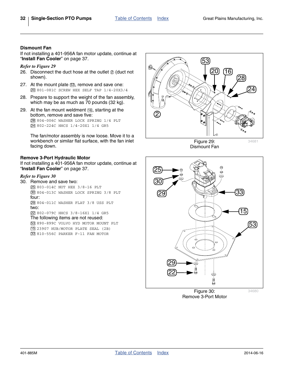 Dismount fan, Remove 3-port hydraulic motor, Dismount fan remove 3-port hydraulic motor | Great Plains PTO Kits Single-Section User Manual | Page 36 / 82