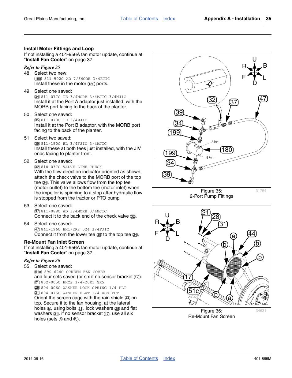 Install motor fittings and loop, Re-mount fan inlet screen | Great Plains PTO Kits Single-Section User Manual | Page 39 / 82