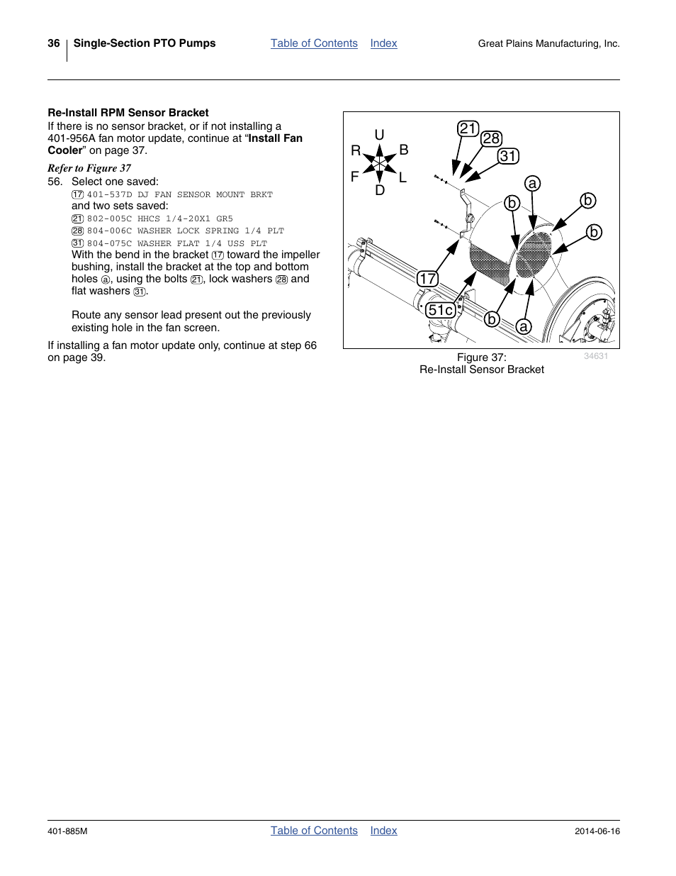 Re-install rpm sensor bracket | Great Plains PTO Kits Single-Section User Manual | Page 40 / 82