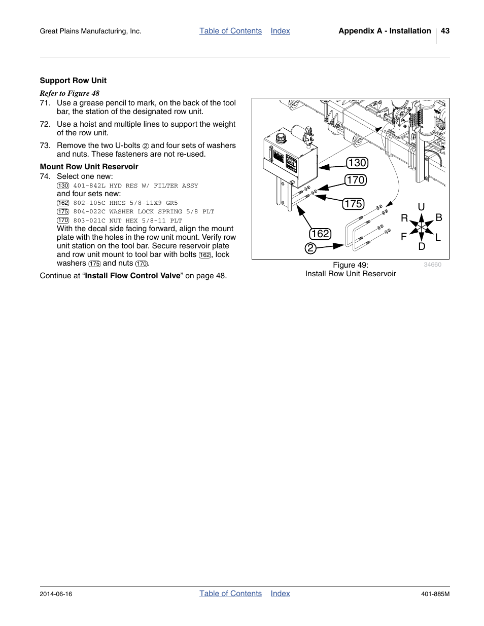Support row unit, Mount row unit reservoir, Support row unit mount row unit reservoir | Great Plains PTO Kits Single-Section User Manual | Page 47 / 82