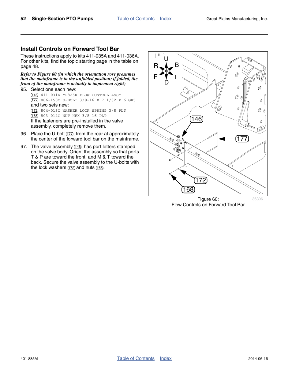 Install controls on forward tool bar | Great Plains PTO Kits Single-Section User Manual | Page 56 / 82