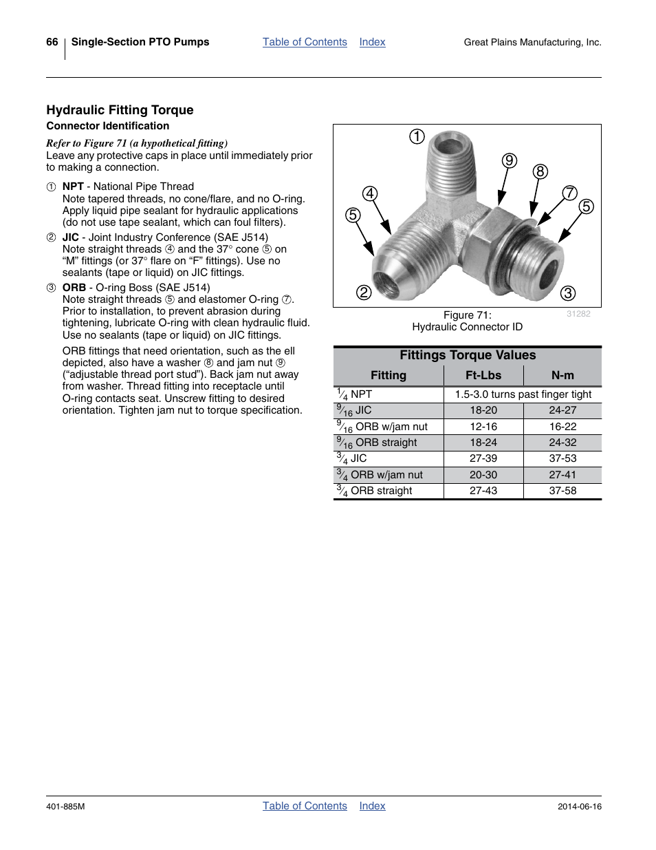 Hydraulic fitting torque, Connector identification | Great Plains PTO Kits Single-Section User Manual | Page 70 / 82