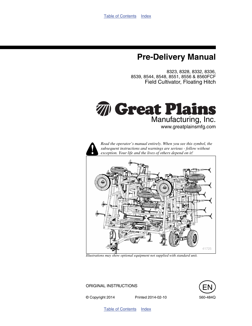Great Plains 8560 FCF Predelivery Manual User Manual | 124 pages