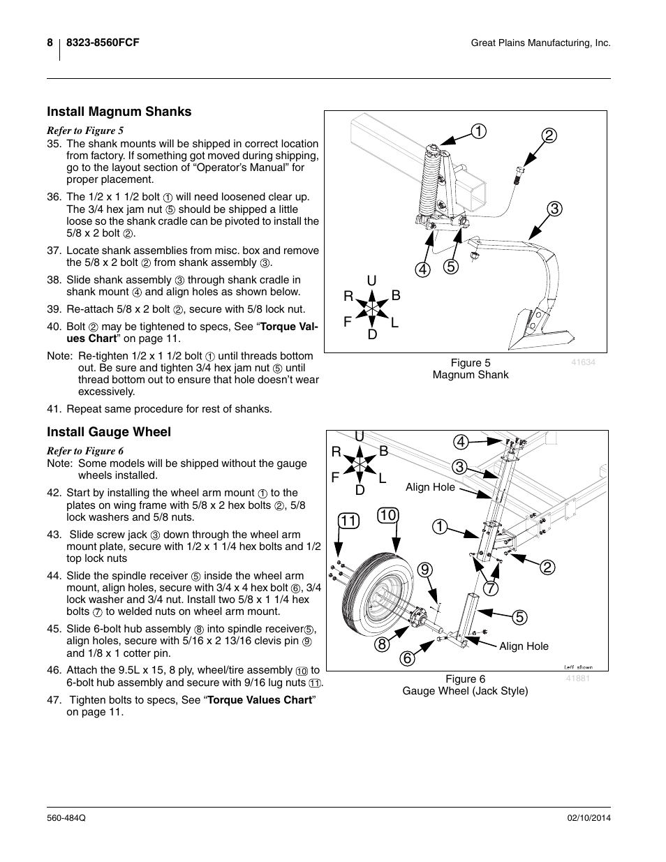 Install magnum shanks, Install gauge wheel, Install magnum shanks install gauge wheel | Great Plains 8560 FCF Predelivery Manual User Manual | Page 12 / 124