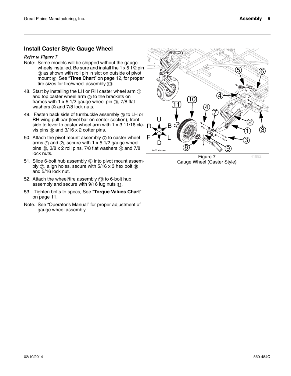 Install caster style gauge wheel | Great Plains 8560 FCF Predelivery Manual User Manual | Page 13 / 124