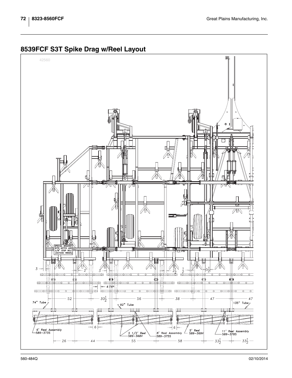 8539fcf s3t spike drag w/reel layout | Great Plains 8560 FCF Predelivery Manual User Manual | Page 76 / 124