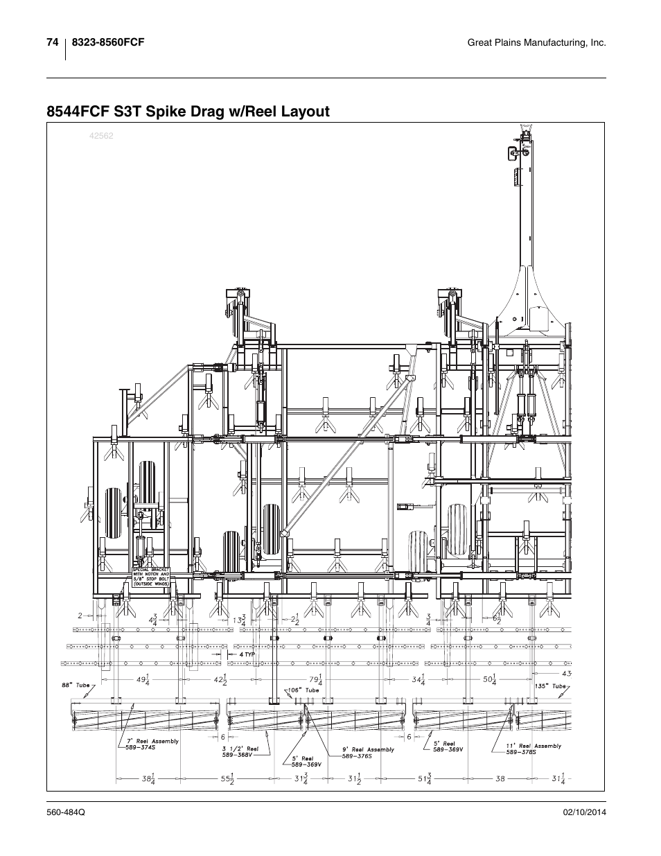 8544fcf s3t spike drag w/reel layout | Great Plains 8560 FCF Predelivery Manual User Manual | Page 78 / 124